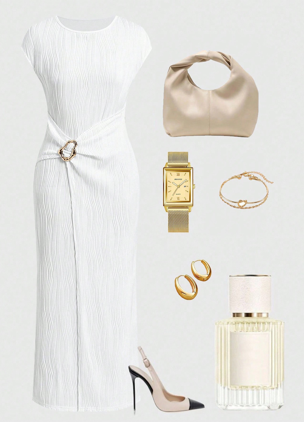 Білий коктейльна, кежуал, ділова сукня на запах SHEIN однотонна