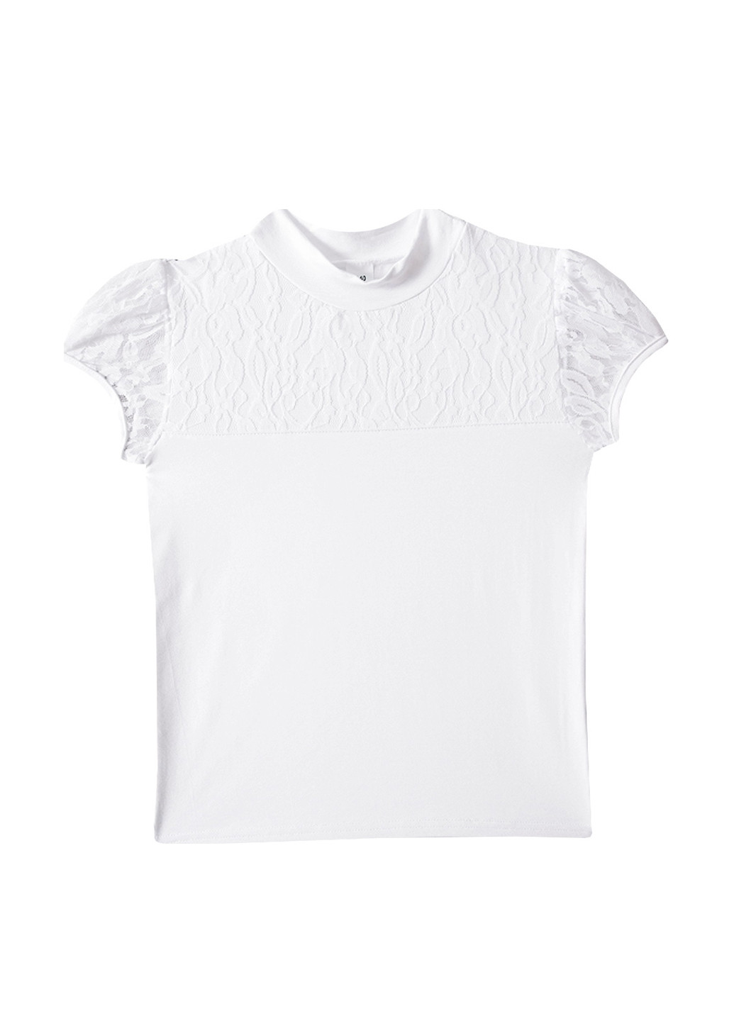 Белая однотонная блузка с коротким рукавом Клим летняя