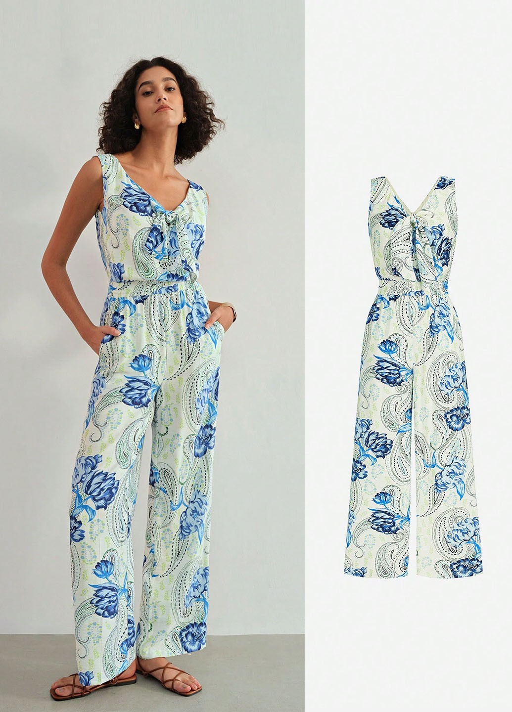 Комбинезон SHEIN комбинезон-брюки цветочный белый кэжуал вискоза