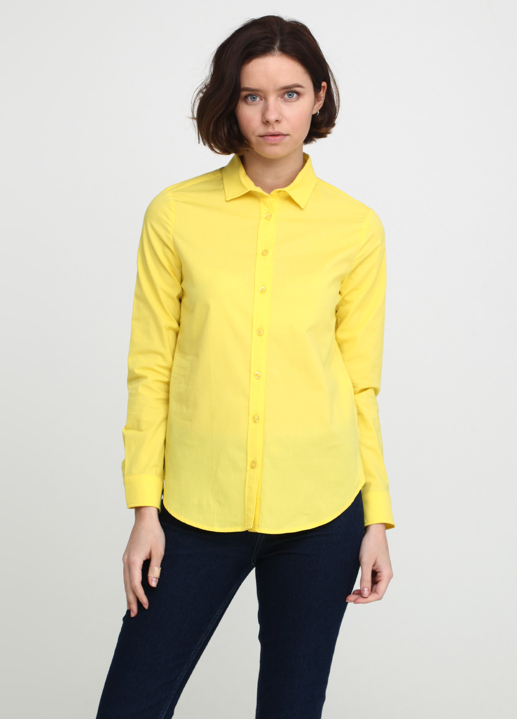 Желтая кэжуал рубашка однотонная Sassofono