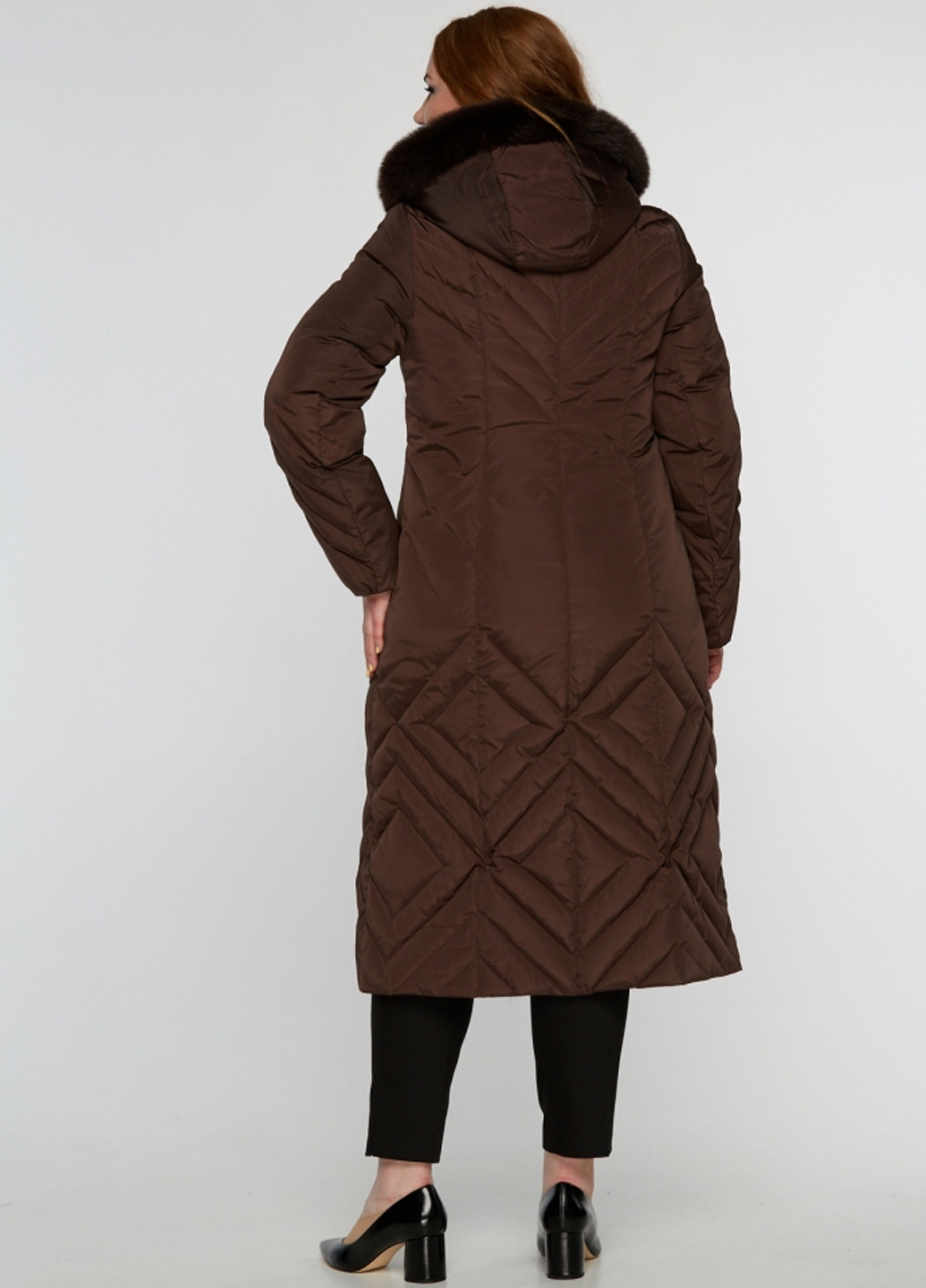 Коричневая зимняя длинное пальто на пуху Mangust
