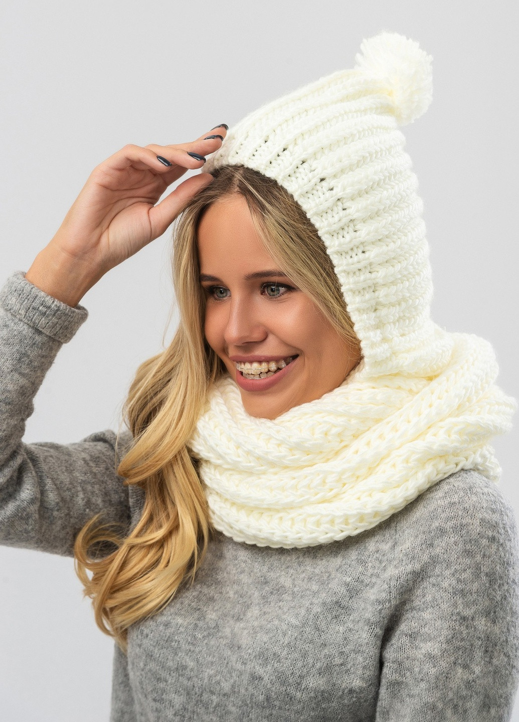 Снуд женский с капюшоном -08 48х30см Молочный W-Luxury 9249P (254046266)