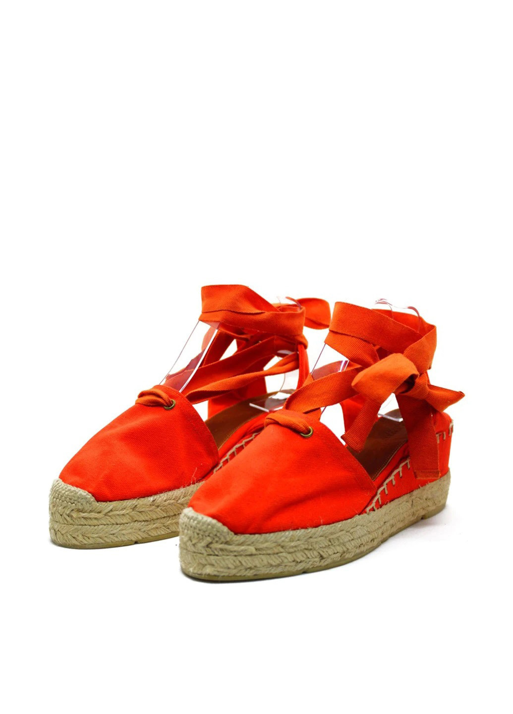 Оранжевые босоножки Ralph Lauren завязка на плетеной подошве
