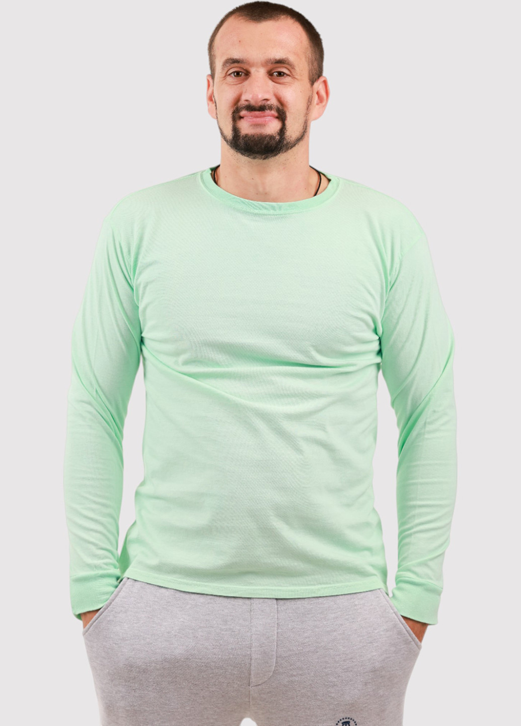 Мятный демисезонный кэжуал лонгслив Blue 84 однотонный
