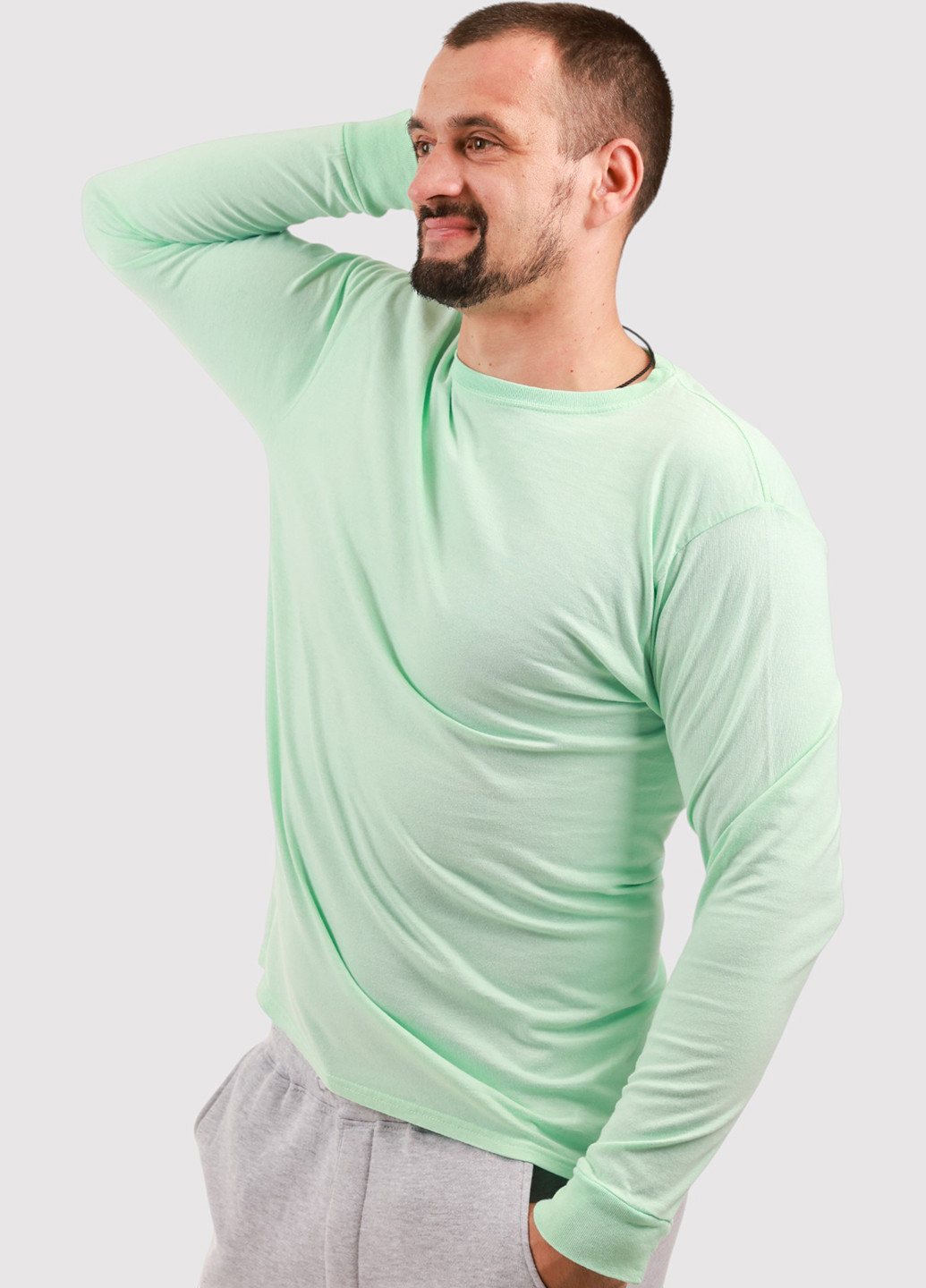 Мятный демисезонный кэжуал лонгслив Blue 84 однотонный