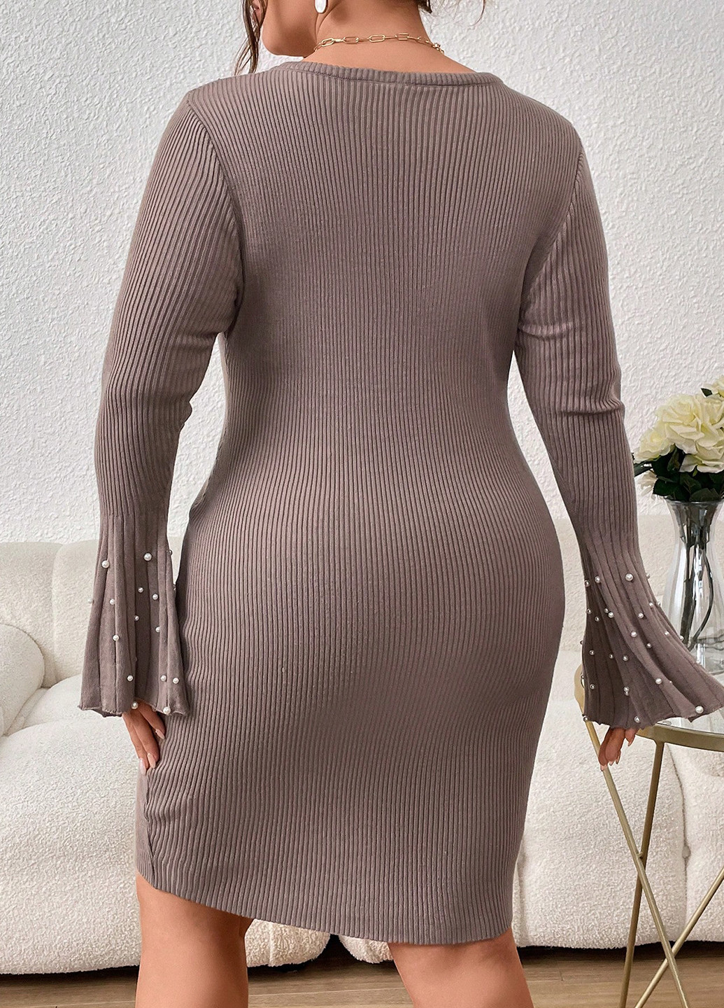 Серо-бежевое кэжуал платье силуэтная SHEIN однотонное