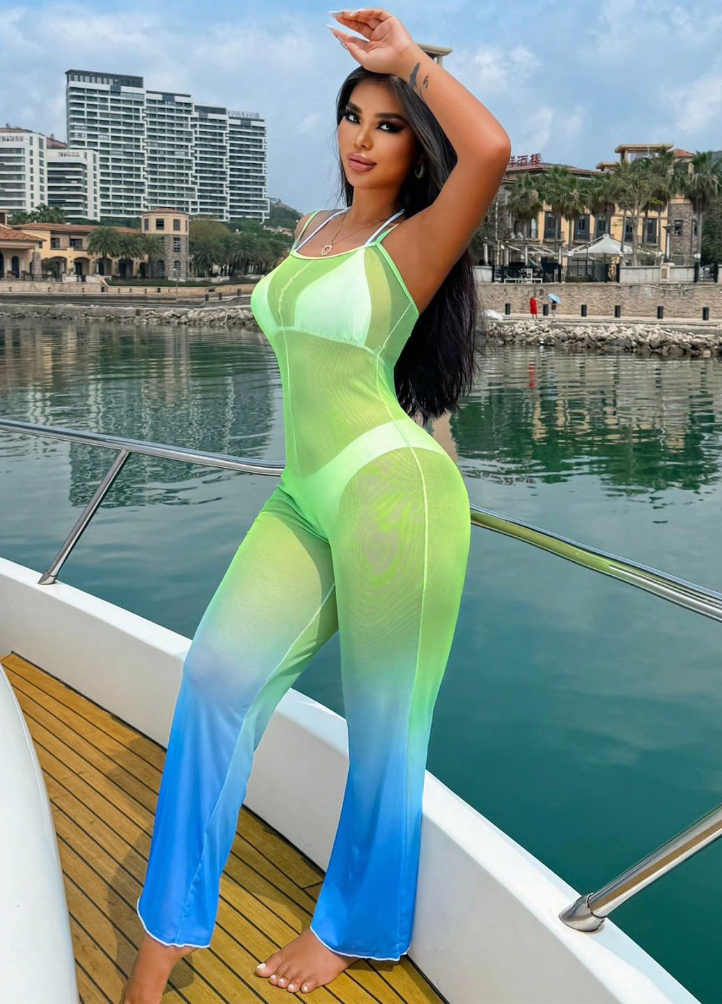 Комбинезон SHEIN комбинезон-брюки однотонный комбинированный пляжный полиэстер