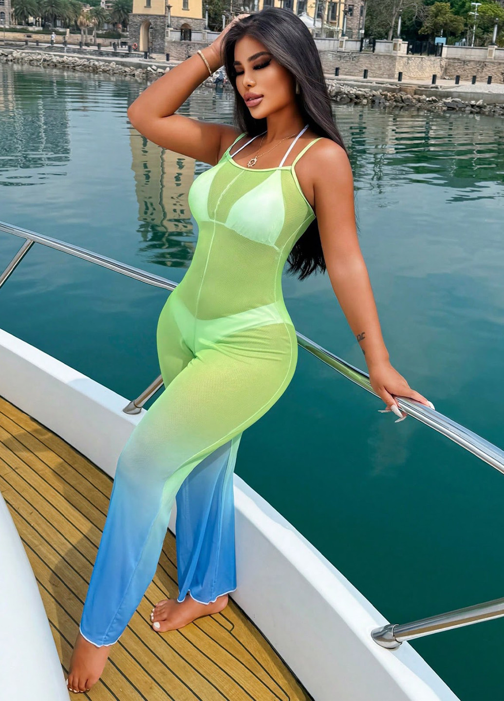 Комбинезон SHEIN комбинезон-брюки однотонный комбинированный пляжный полиэстер