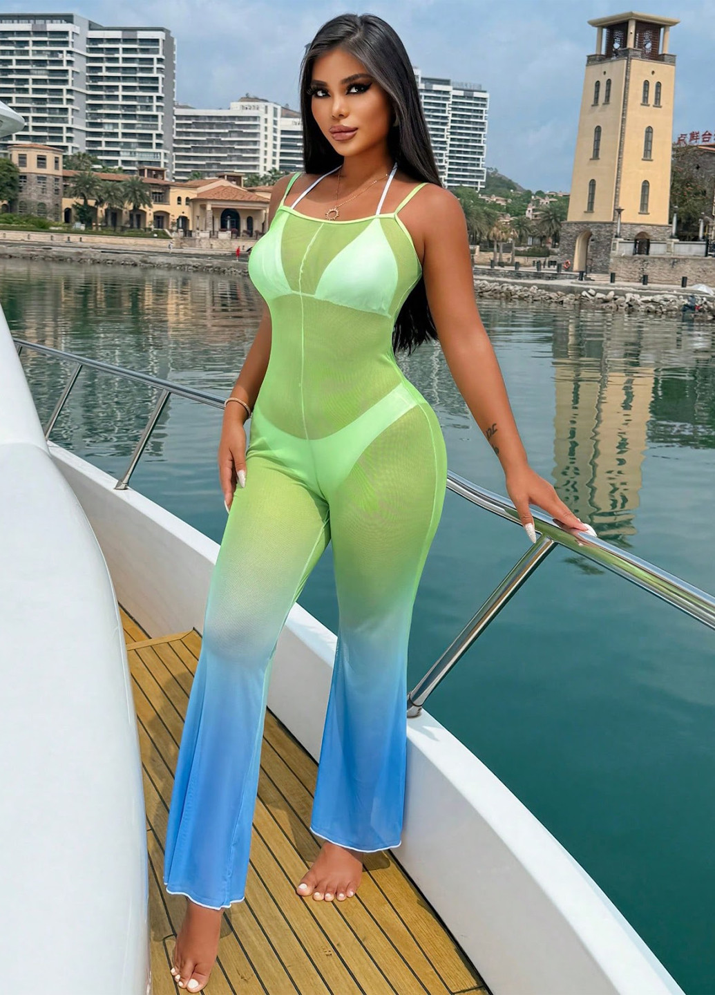 Комбинезон SHEIN комбинезон-брюки однотонный комбинированный пляжный полиэстер