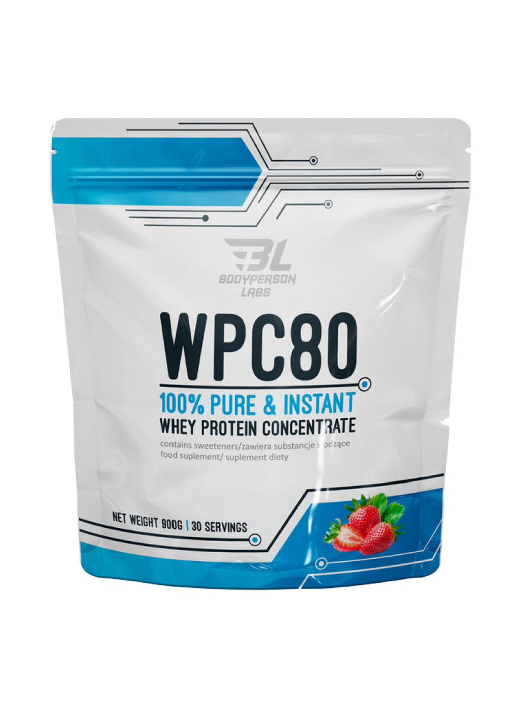 Протеин для снижения и наращивания мышечной массы WPC80 Strawberry, 900 г Bodyperson Labs (250603699)
