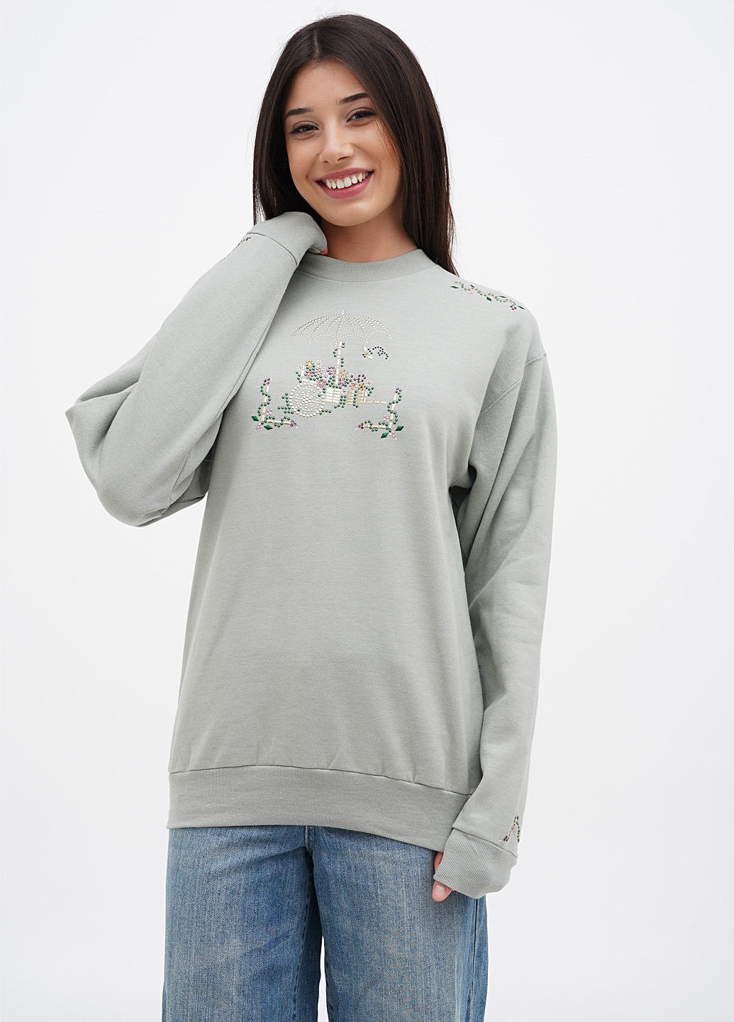 Оливковый свитшот Hanes однотонный стразы (305788365)