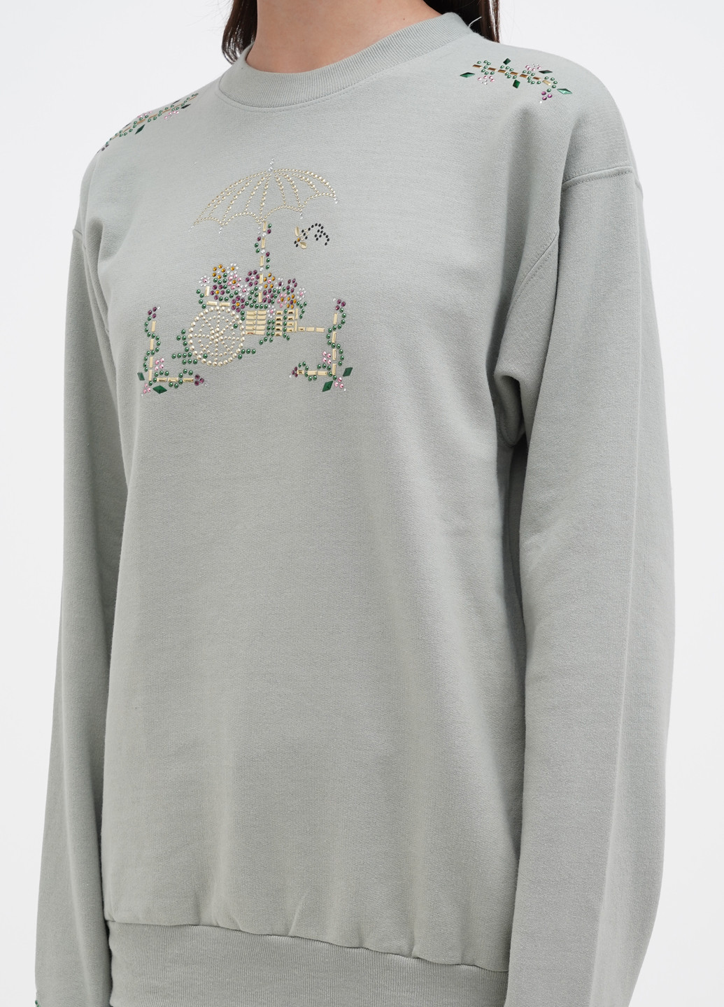 Оливковый свитшот Hanes однотонный стразы (305788365)