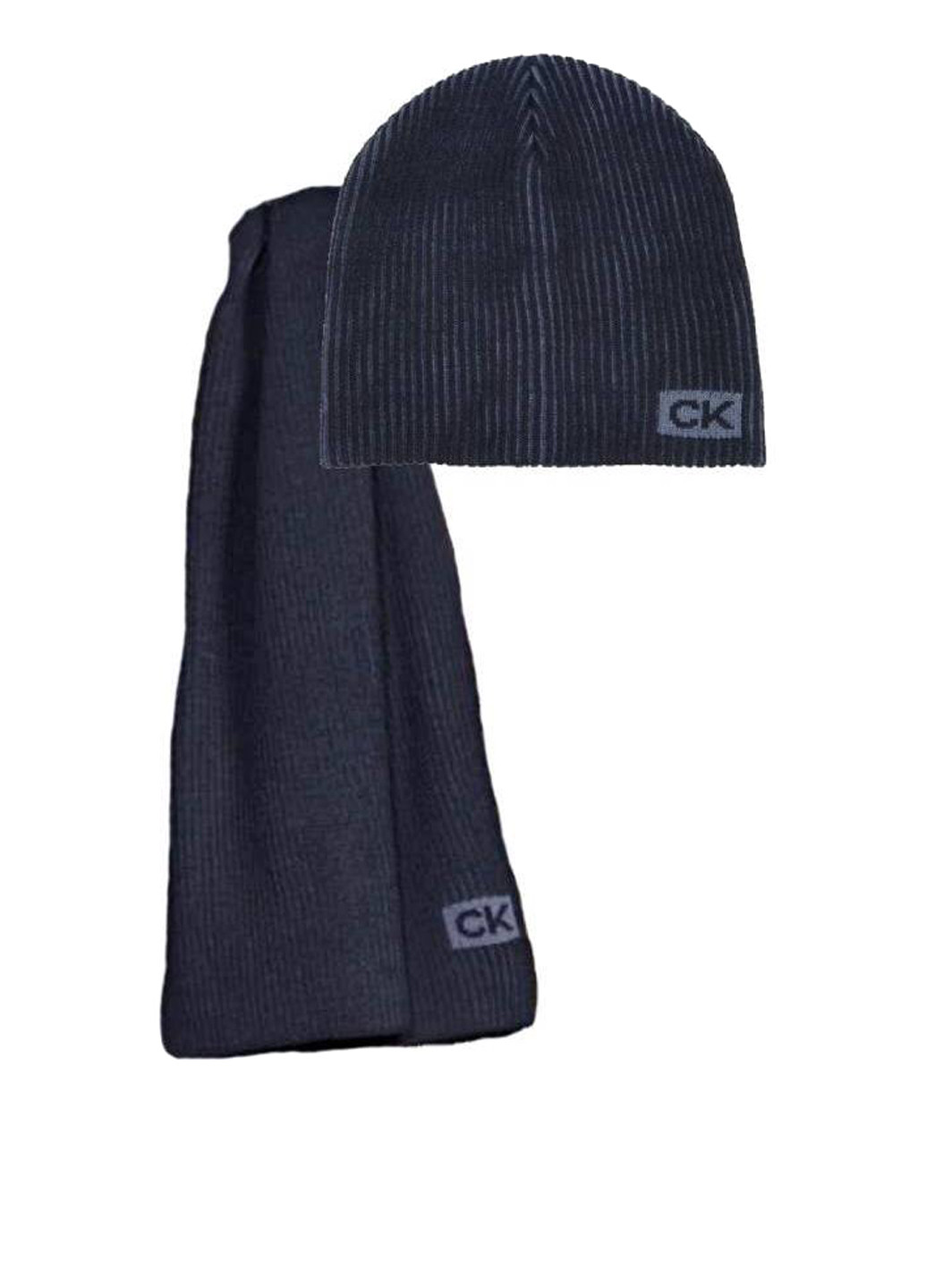 Темно-синій демісезонний комплект (шапка, шарф) Calvin Klein
