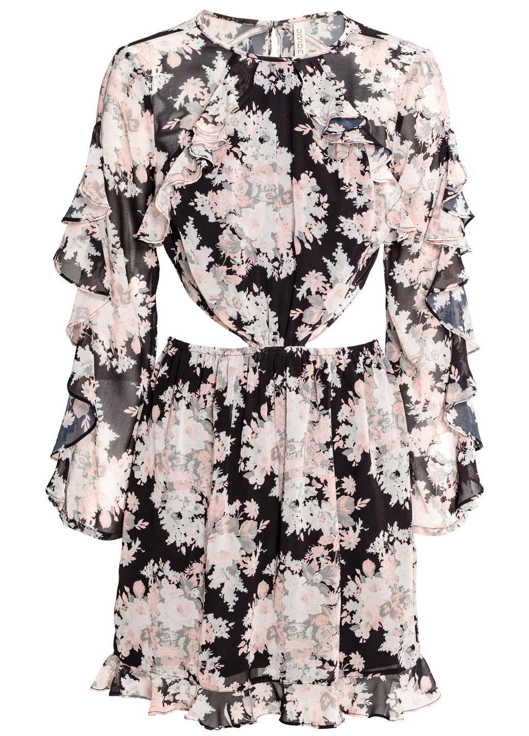 Комбинированное кэжуал платье с открытой спиной H&M с цветочным принтом