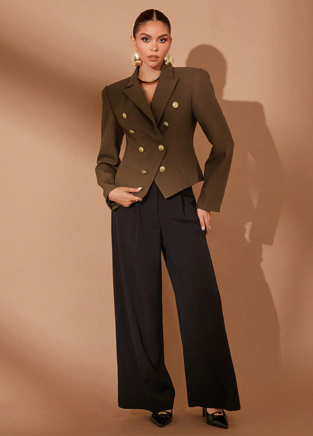 Коричневый женский жакет SHEIN однотонный - демисезонный