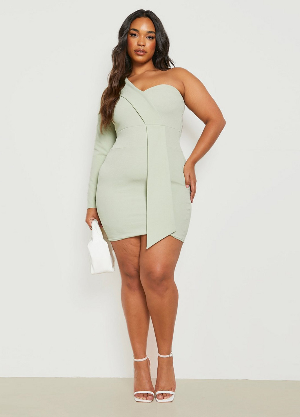 Мятное коктейльное, кэжуал платье силуэтная, на одно плечо Boohoo однотонное