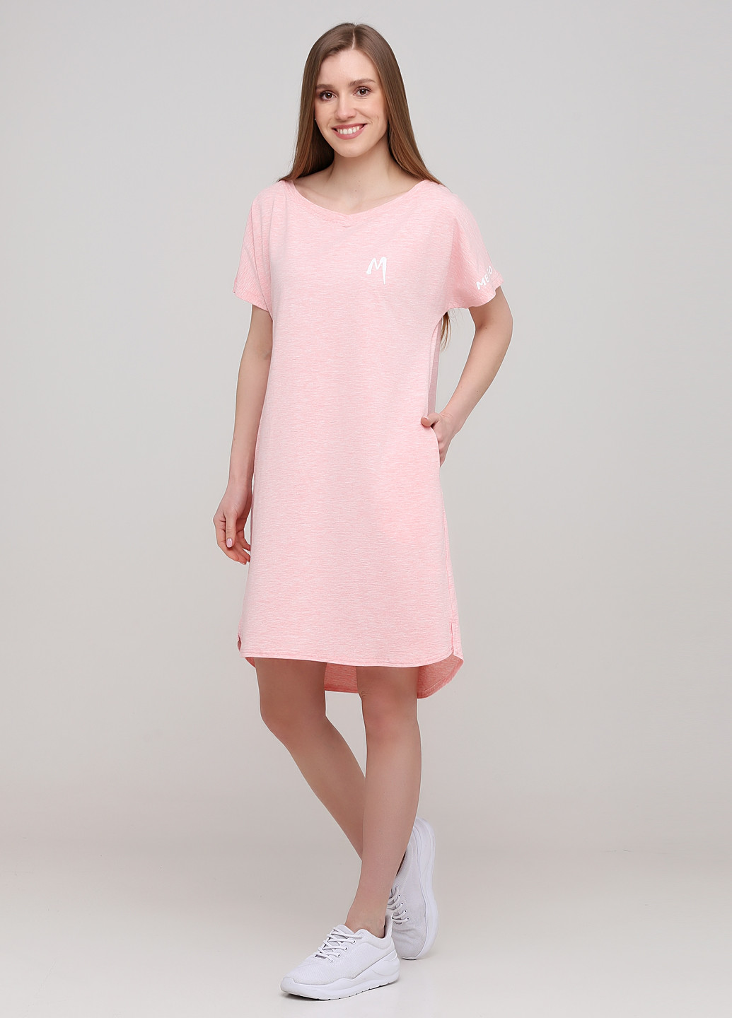 Светло-розовое повседневный повседневное хлопковое эластичное розовое меланж платье-футболка, рубашка Melgo меланжевое