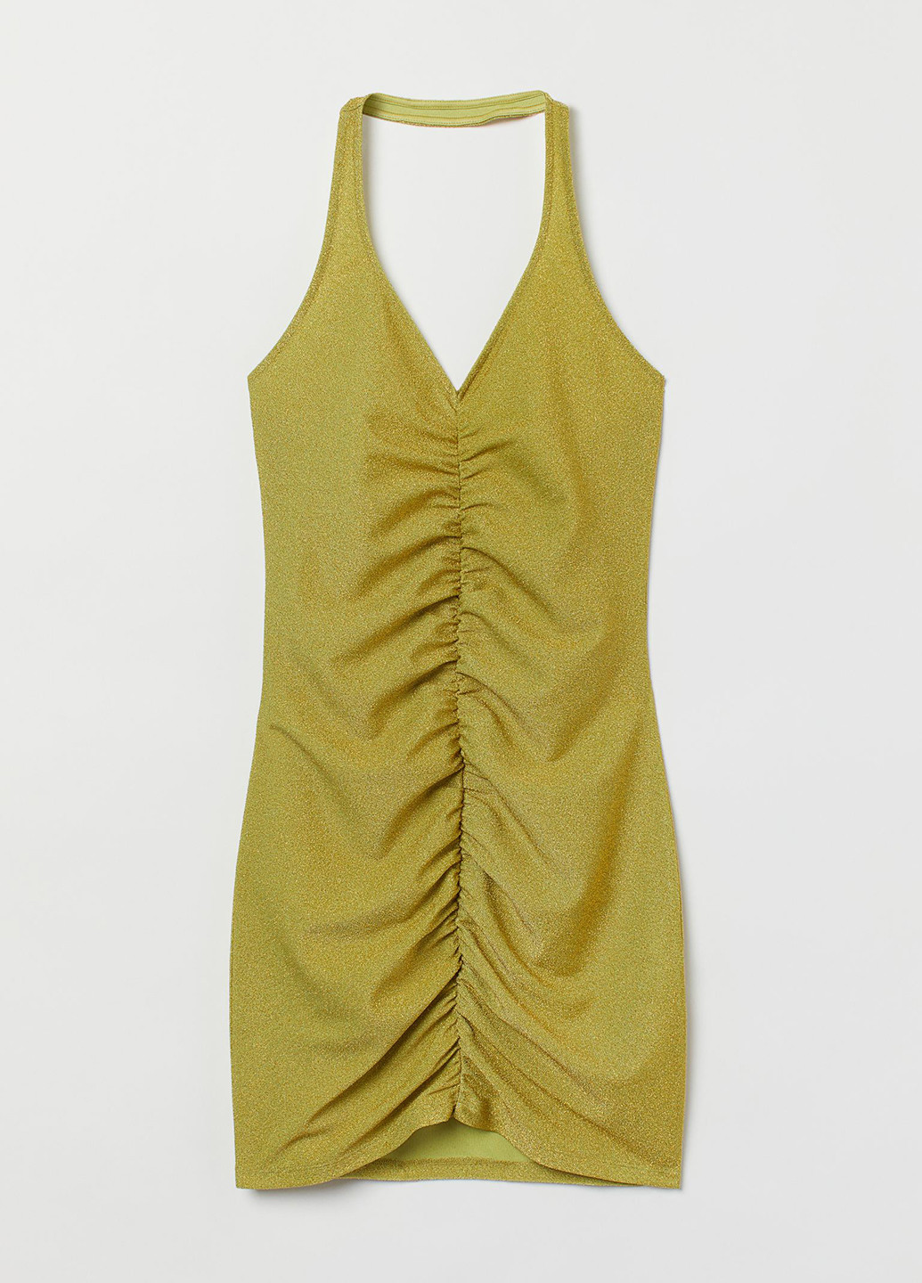 Оливковое коктейльное платье с открытой спиной H&M однотонное