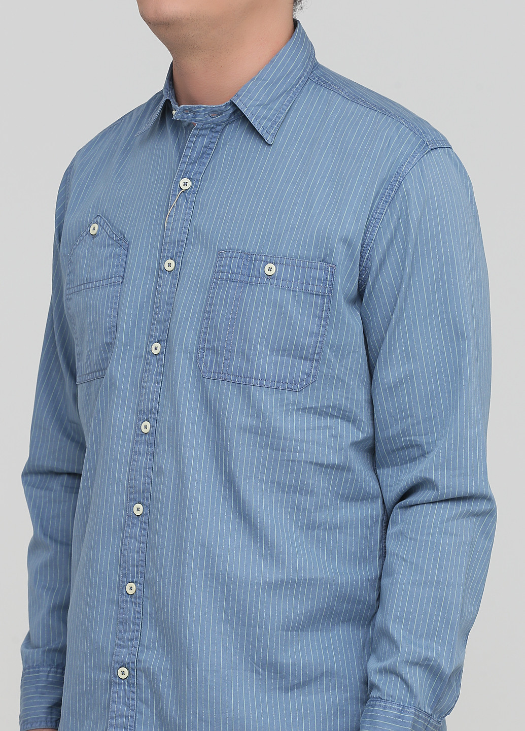 Светло-синяя кэжуал рубашка в полоску Mango