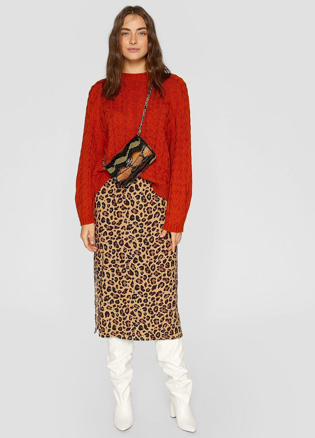 Светло-коричневая кэжуал леопардовая юбка Stradivarius карандаш