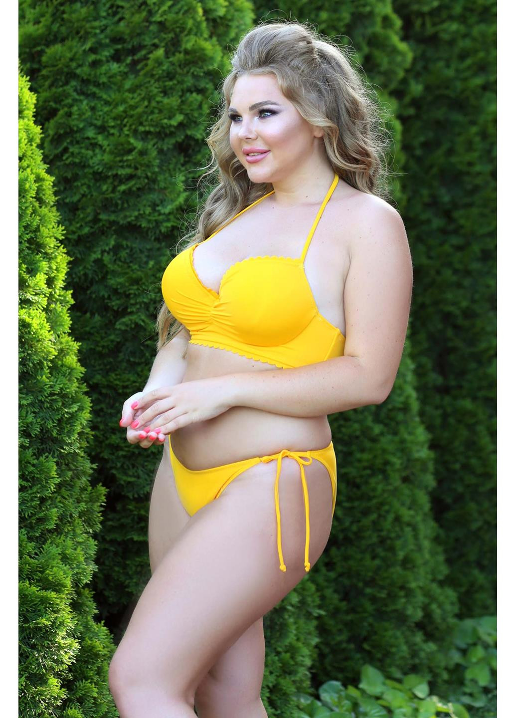 Желтый демисезонный купальник plus size бикини, раздельный, бандо Katrin