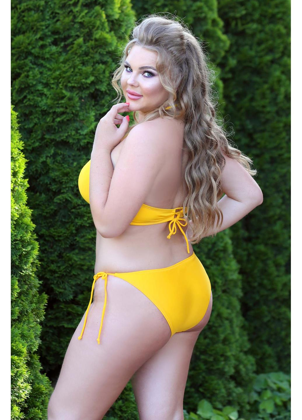 Желтый демисезонный купальник plus size бикини, раздельный, бандо Katrin