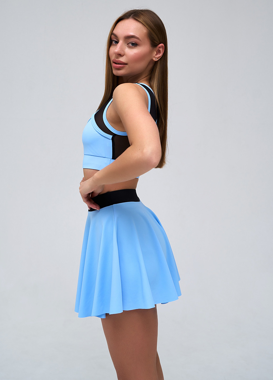 Голубой демисезонный комплект (топ, шорты, юбка) NOVA VEGA