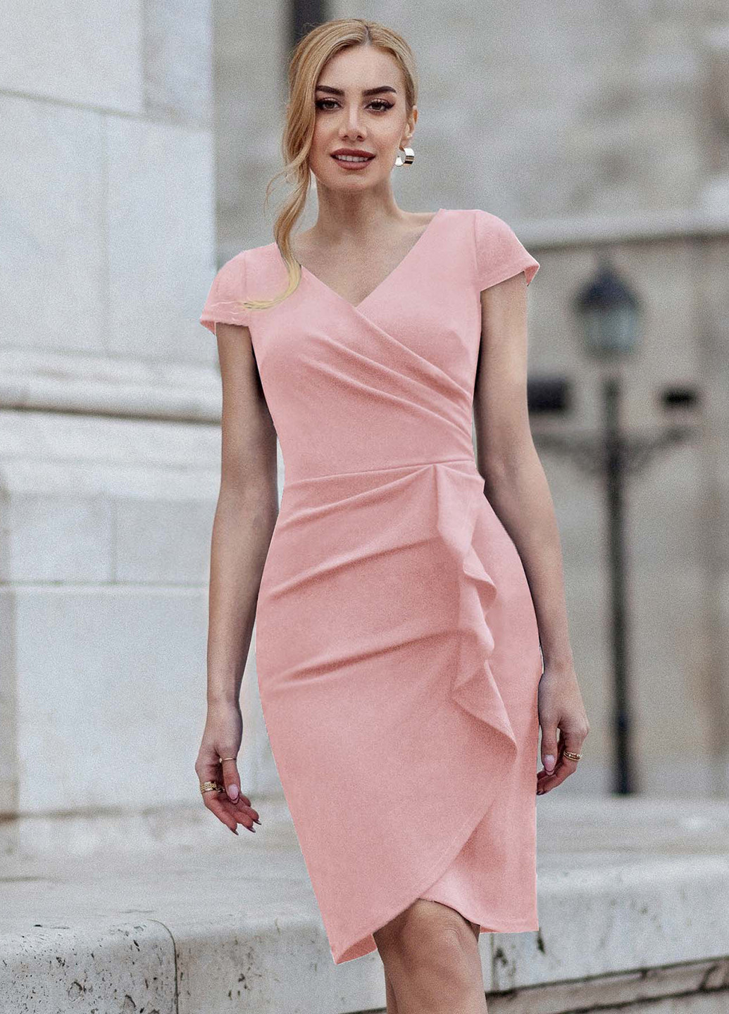 Рожева кежуал сукня на запах SHEIN однотонна