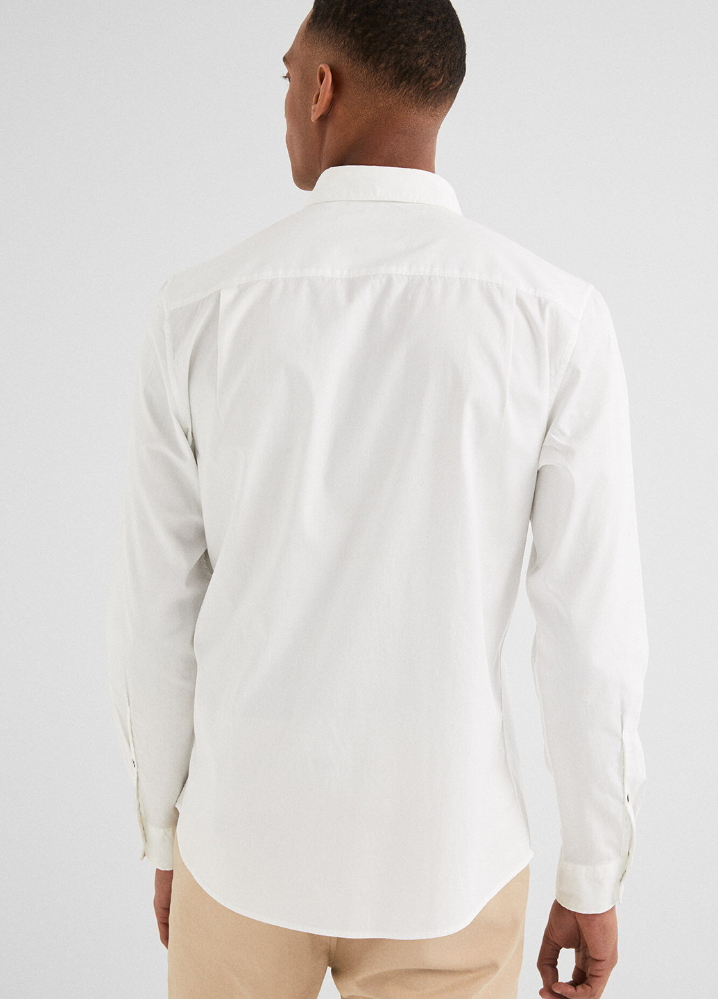 Белая кэжуал рубашка однотонная Springfield с длинным рукавом