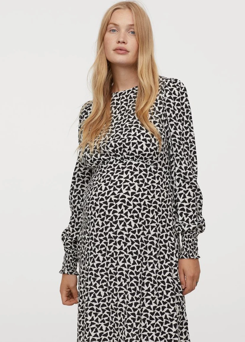 Молочное кэжуал мама платье с пышным рукавом H&M с рисунком