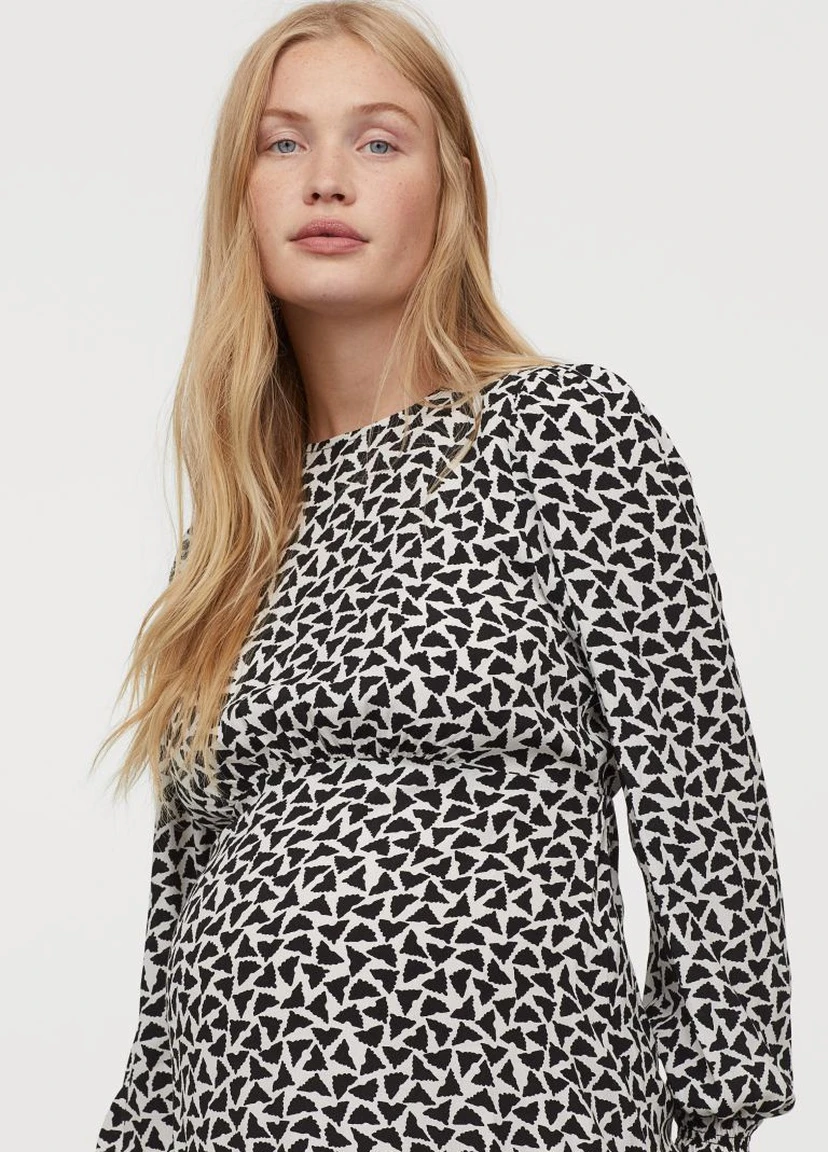 Молочное кэжуал мама платье с пышным рукавом H&M с рисунком