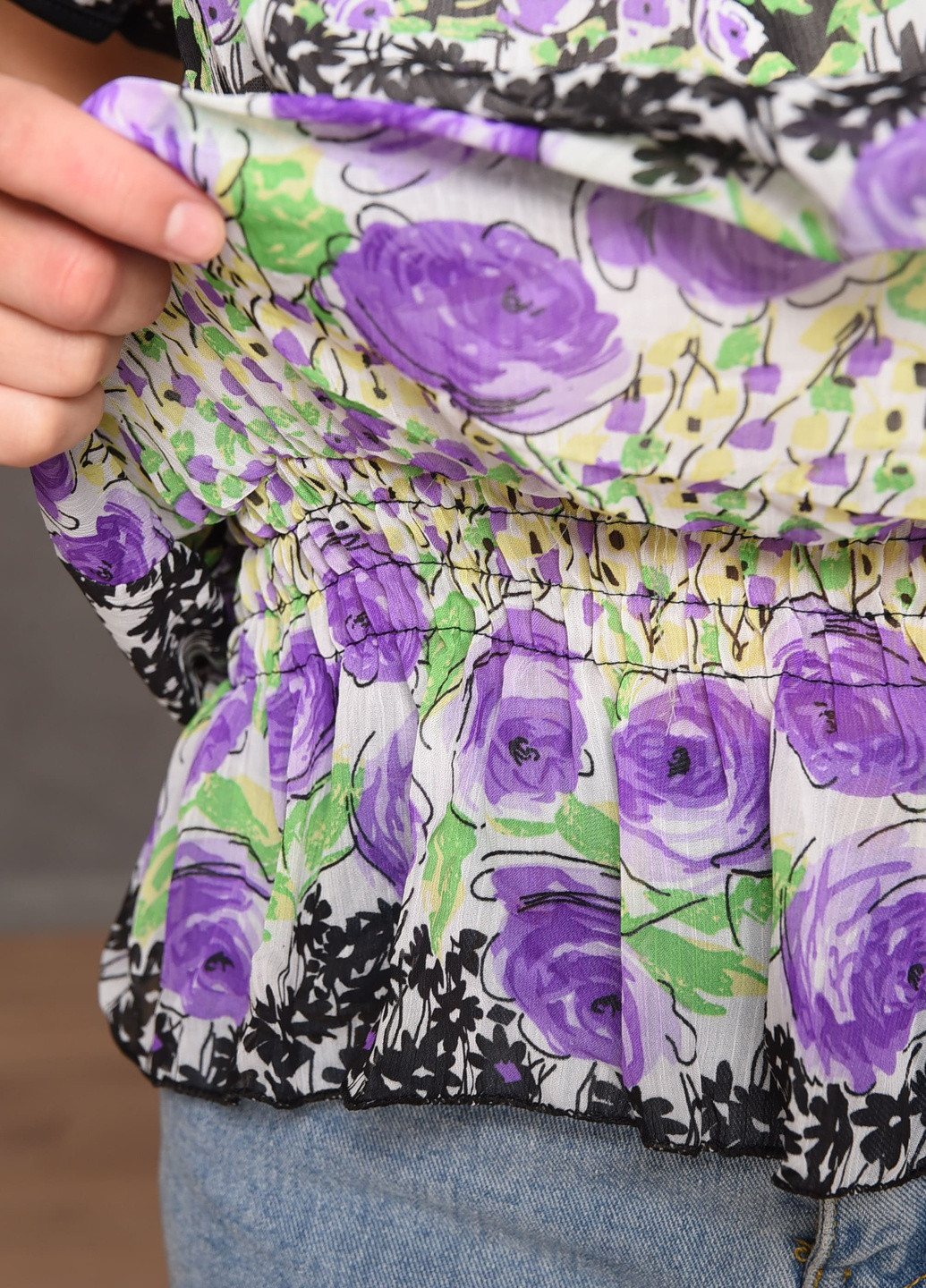 Фиолетовая летняя блуза женская фиолетового цвета размер 42-44 на запах Let's Shop
