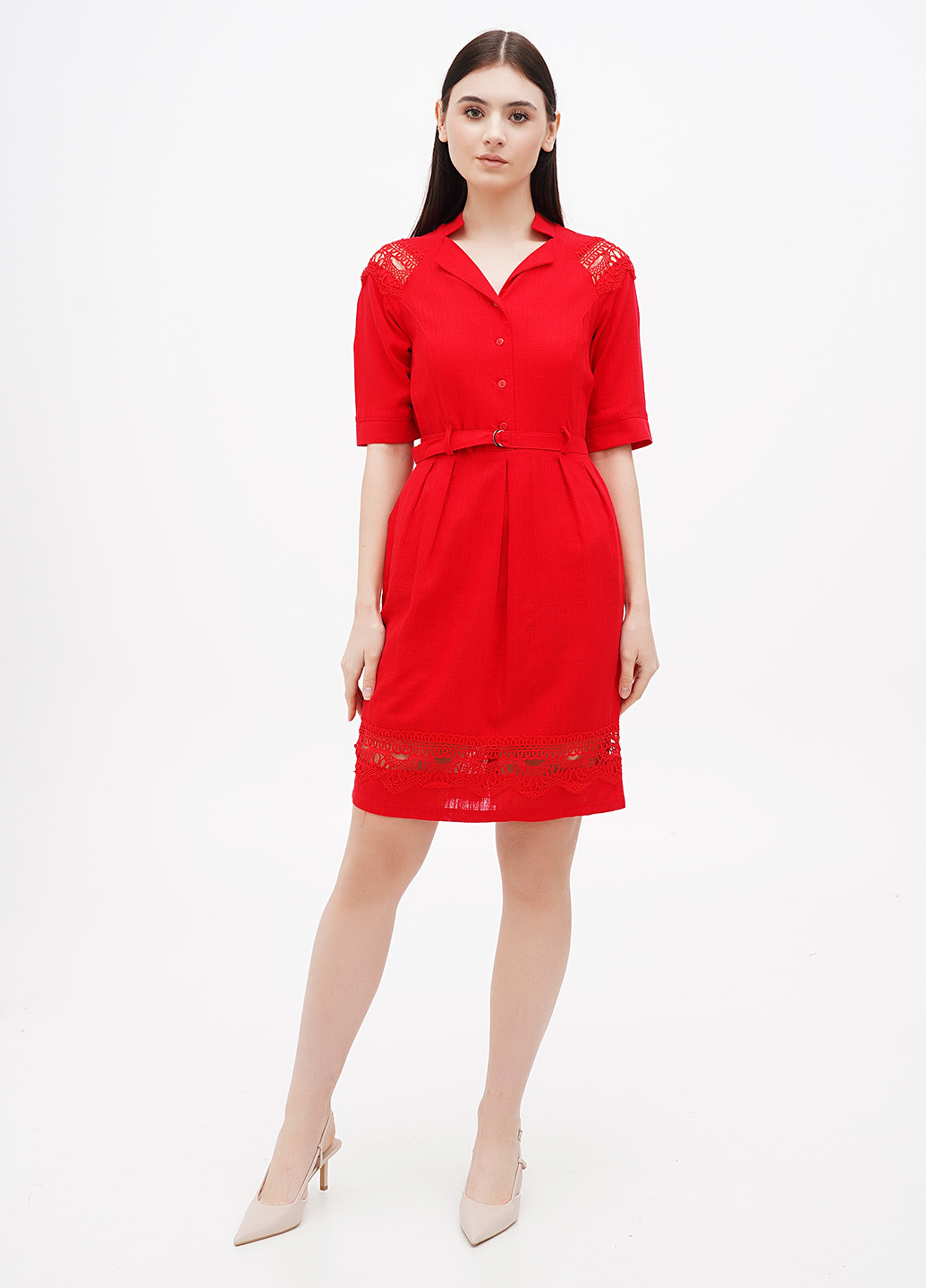 Красное кэжуал платье рубашка Ruta-S однотонное