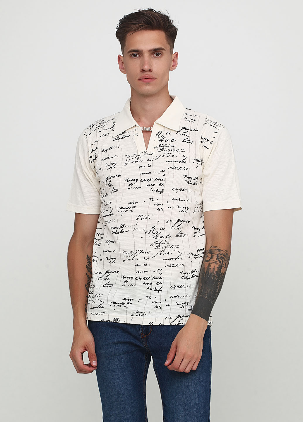 Бежевая футболка-поло для мужчин FIAMA с абстрактным узором