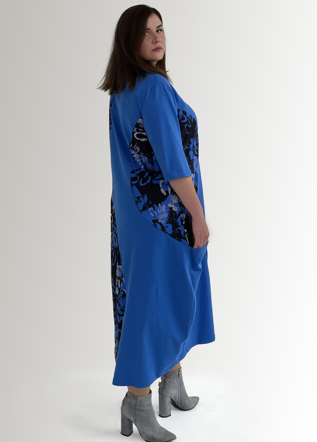 Синее кэжуал платье а-силуэт Hookk Design с рисунком