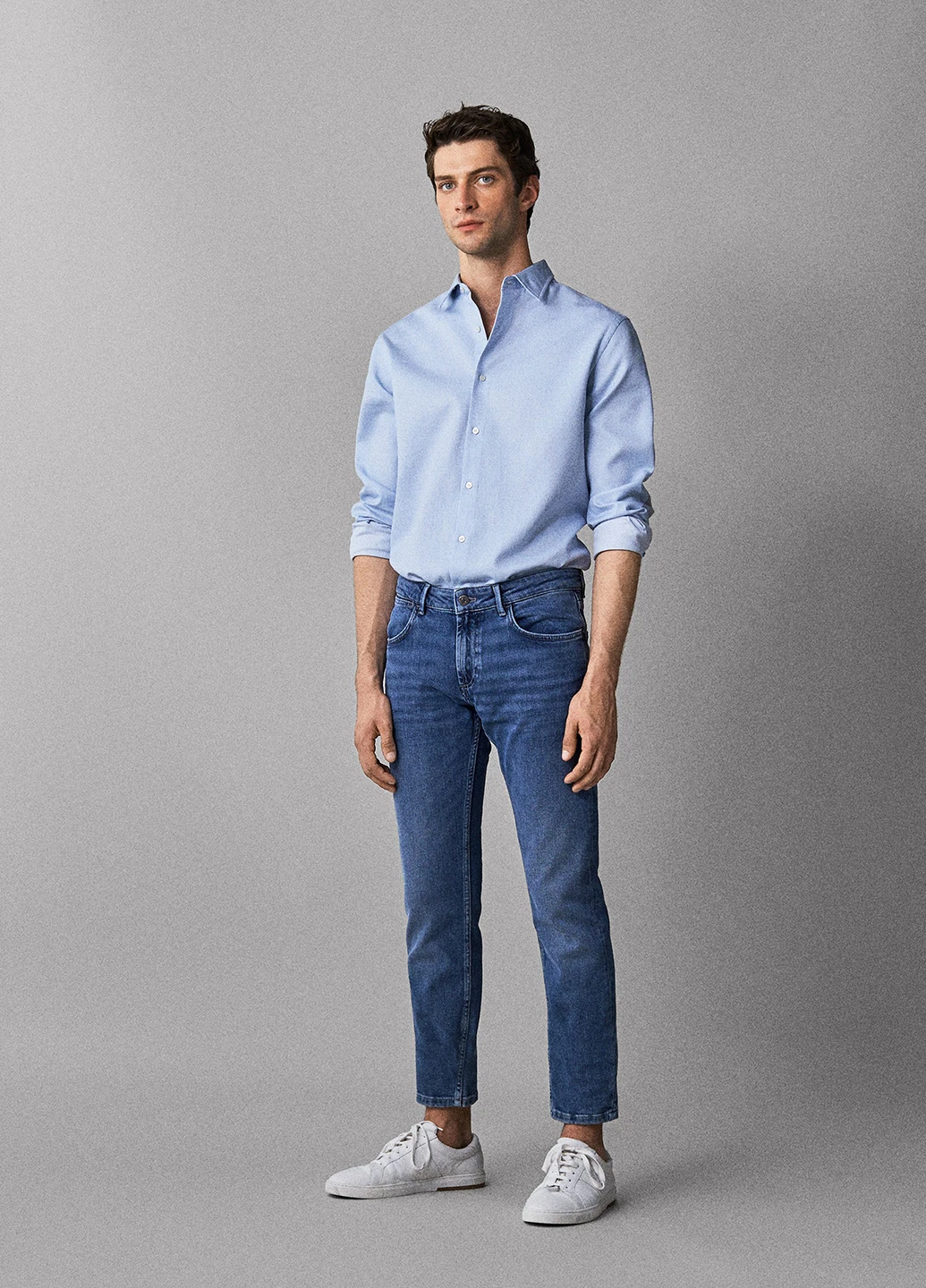 Голубой кэжуал рубашка однотонная Massimo Dutti с длинным рукавом