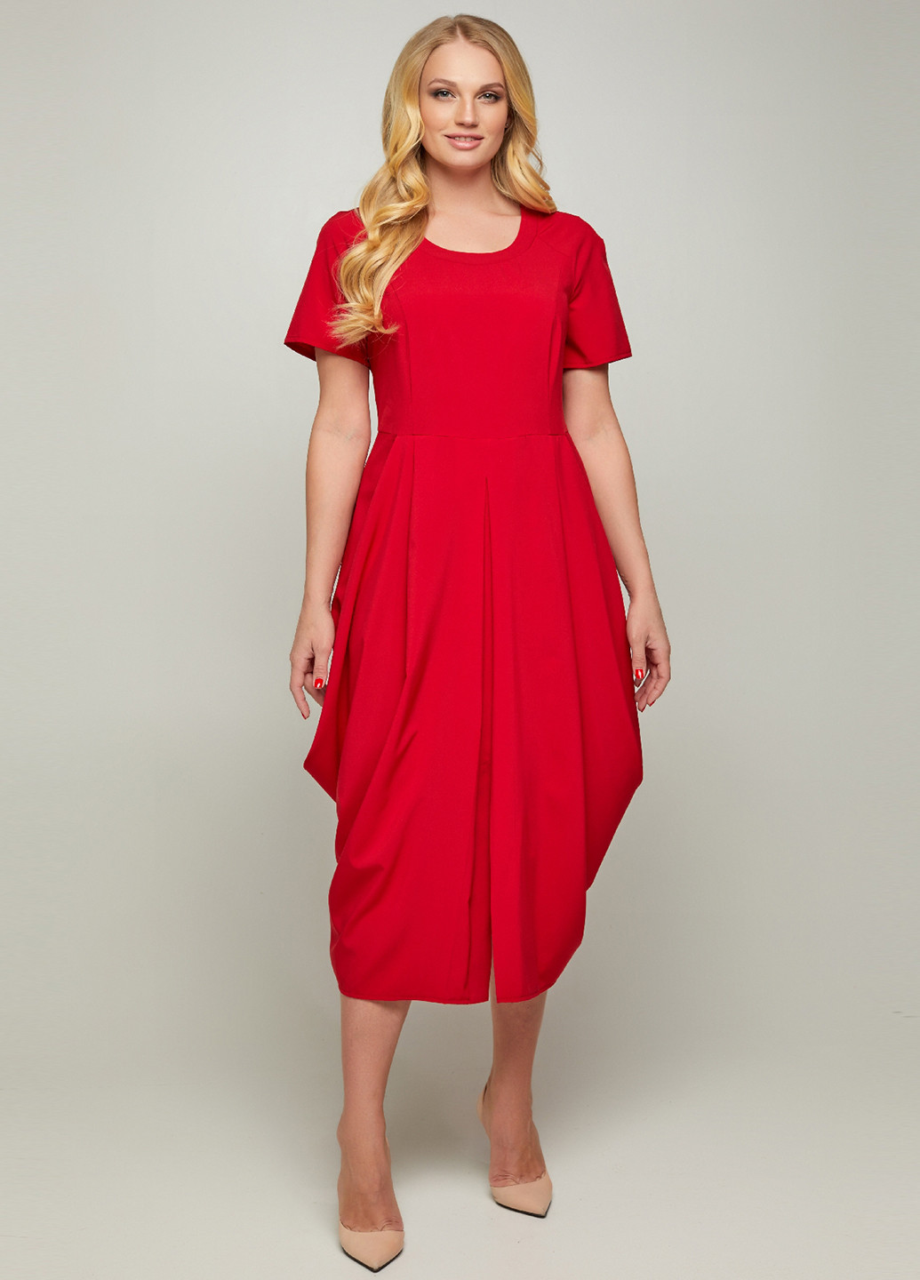 Красное кэжуал платье клеш A'll Posa однотонное
