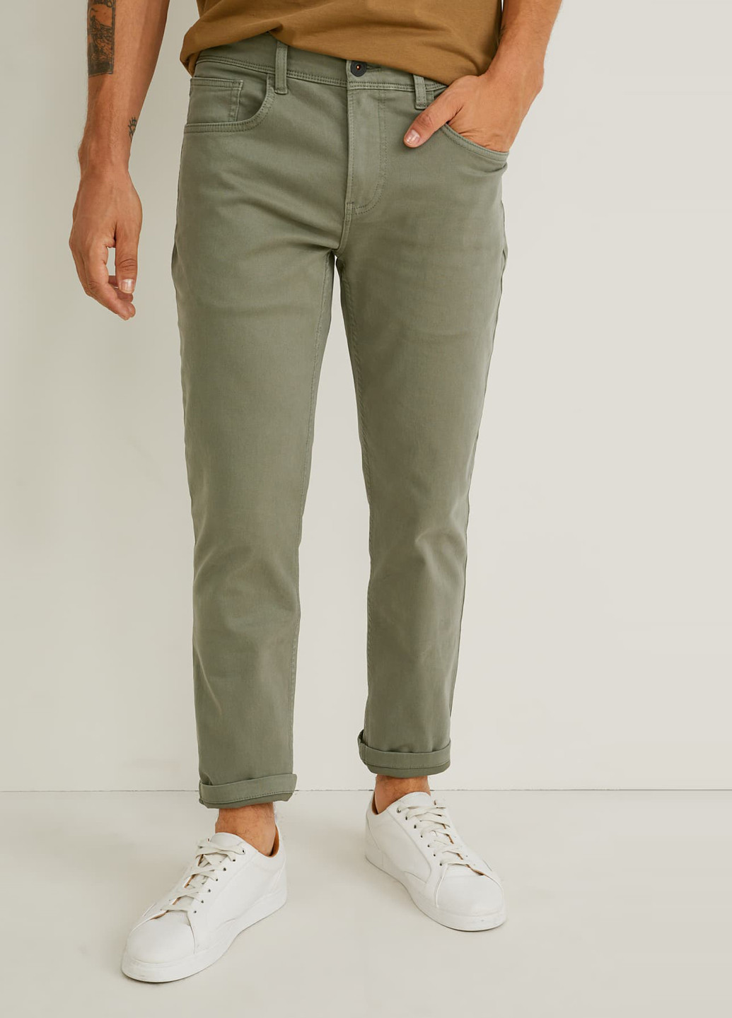 Оливковые кэжуал демисезонные прямые брюки C&A
