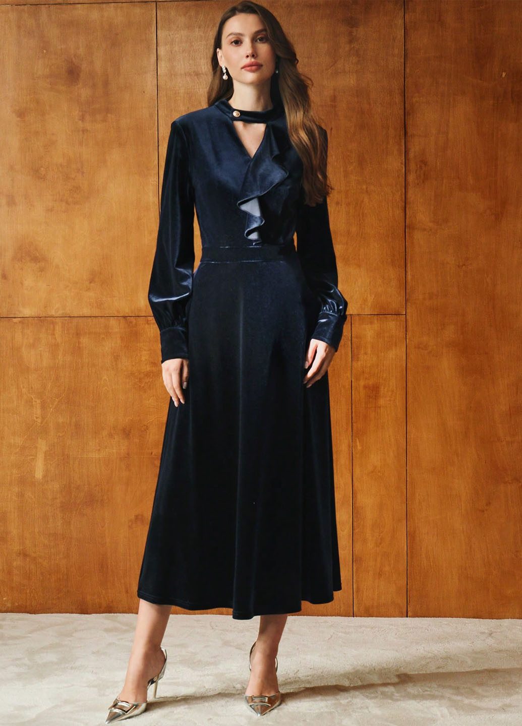 Синее кэжуал платье а-силуэт SHEIN однотонное