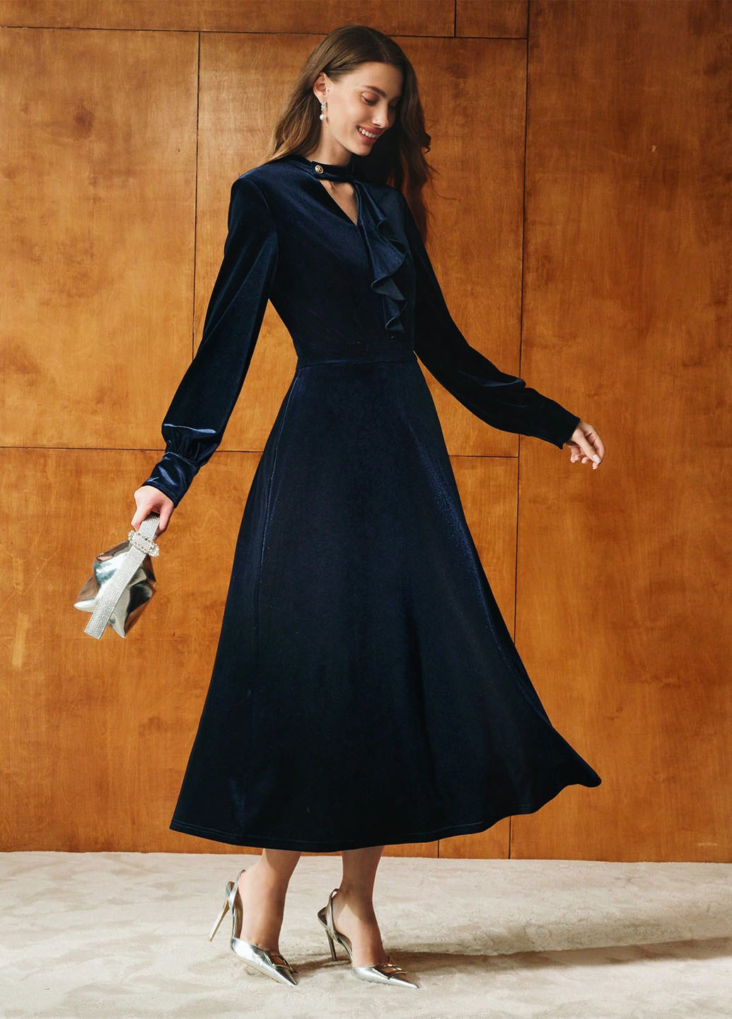 Синее кэжуал платье а-силуэт SHEIN однотонное