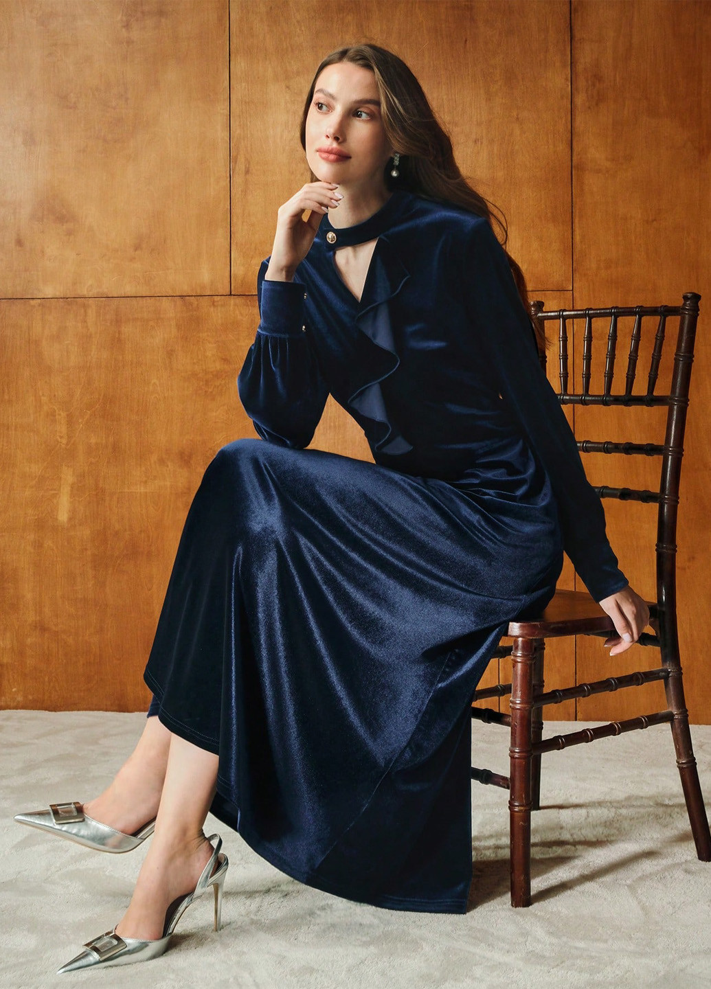 Синее кэжуал платье а-силуэт SHEIN однотонное