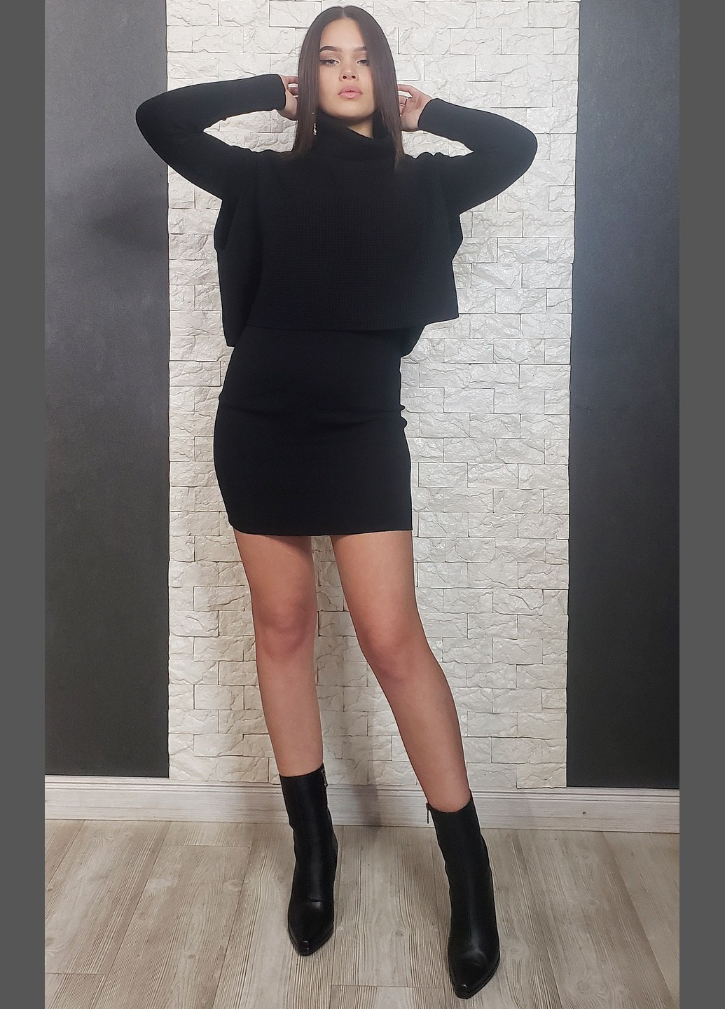 Черный зимний комплект (платье, жилет) MC Lorene