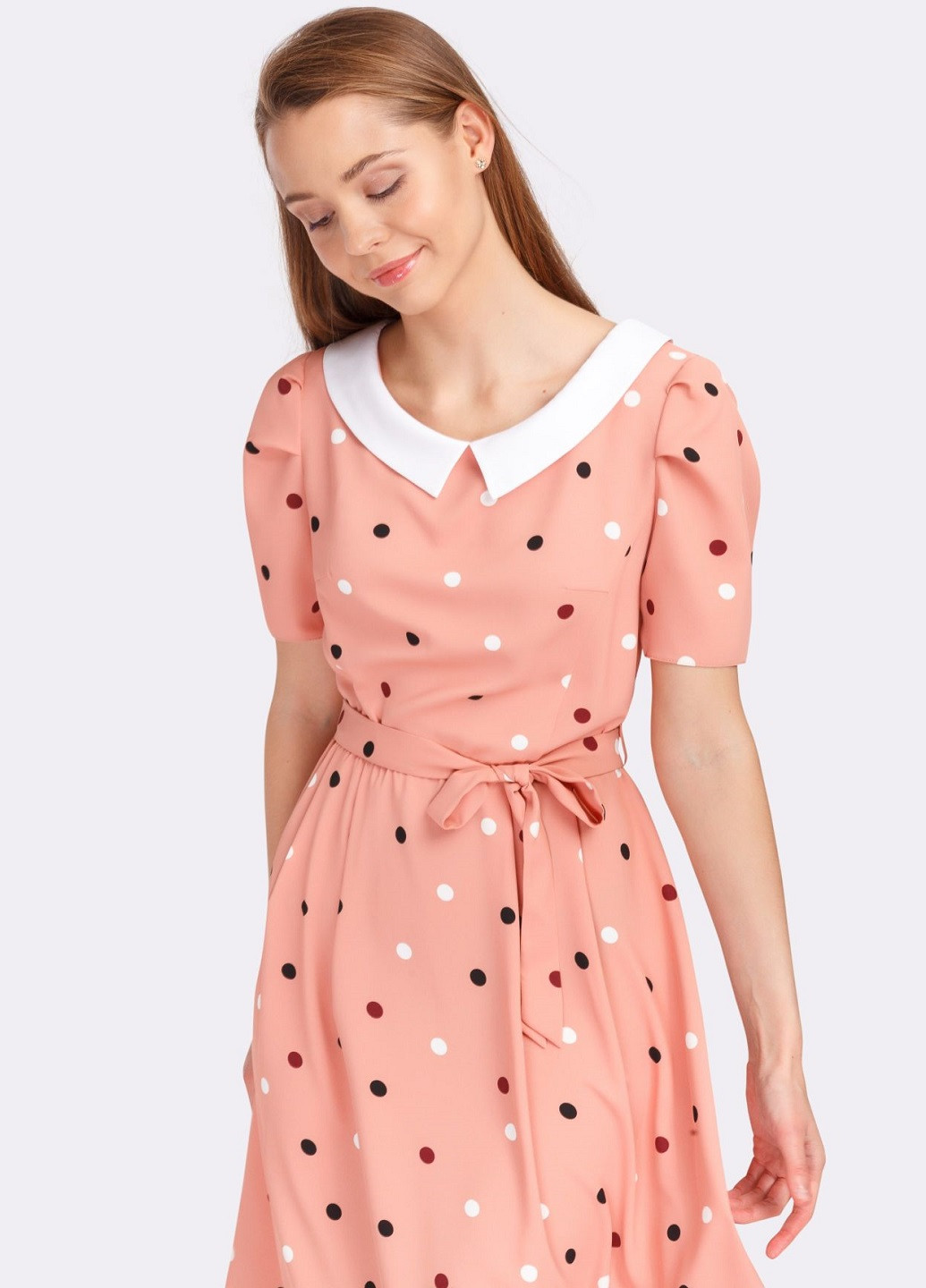 Розовое кэжуал платье Cat Orange в горошек