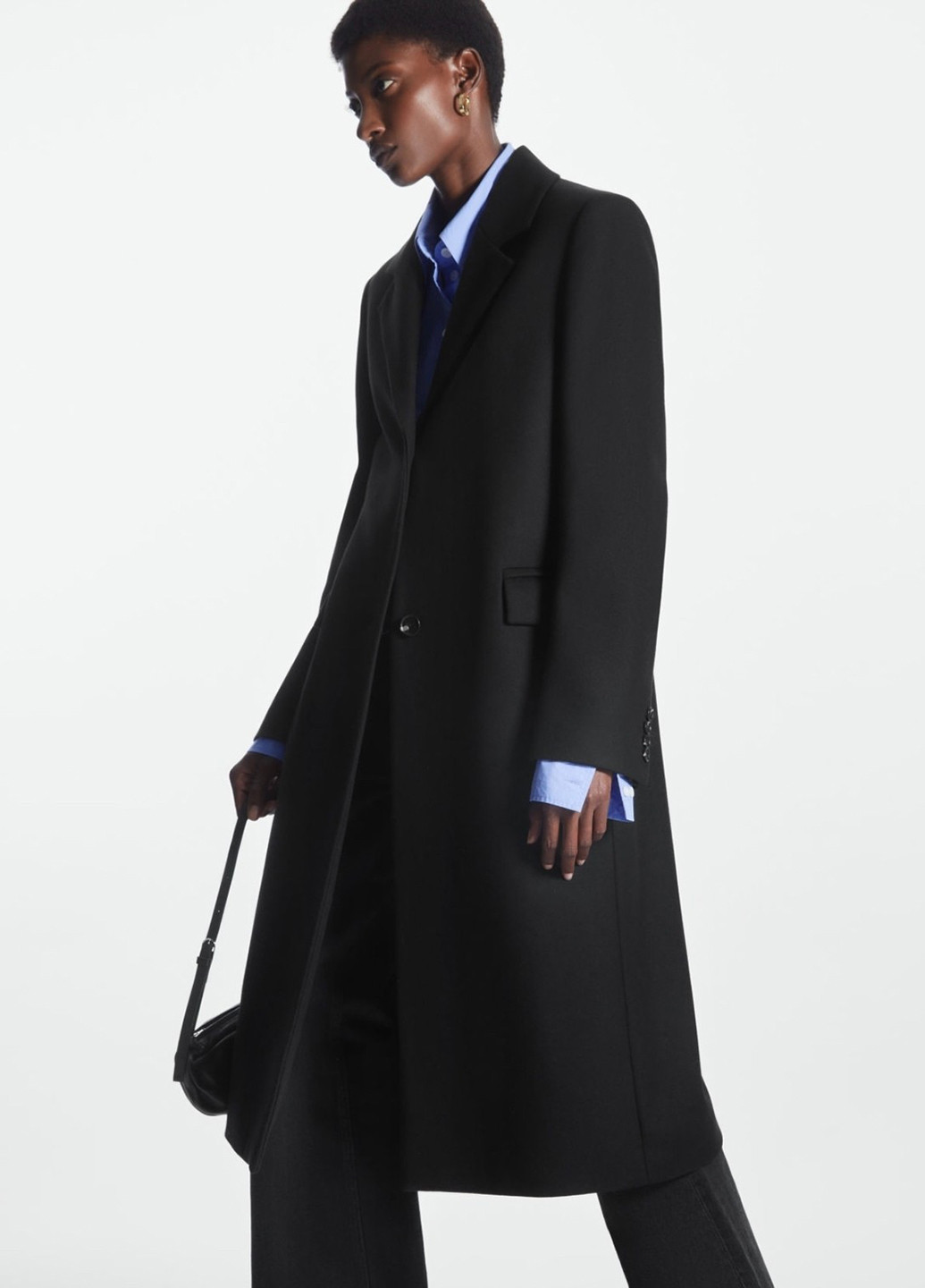 Черное демисезонное Пальто однобортное Cos