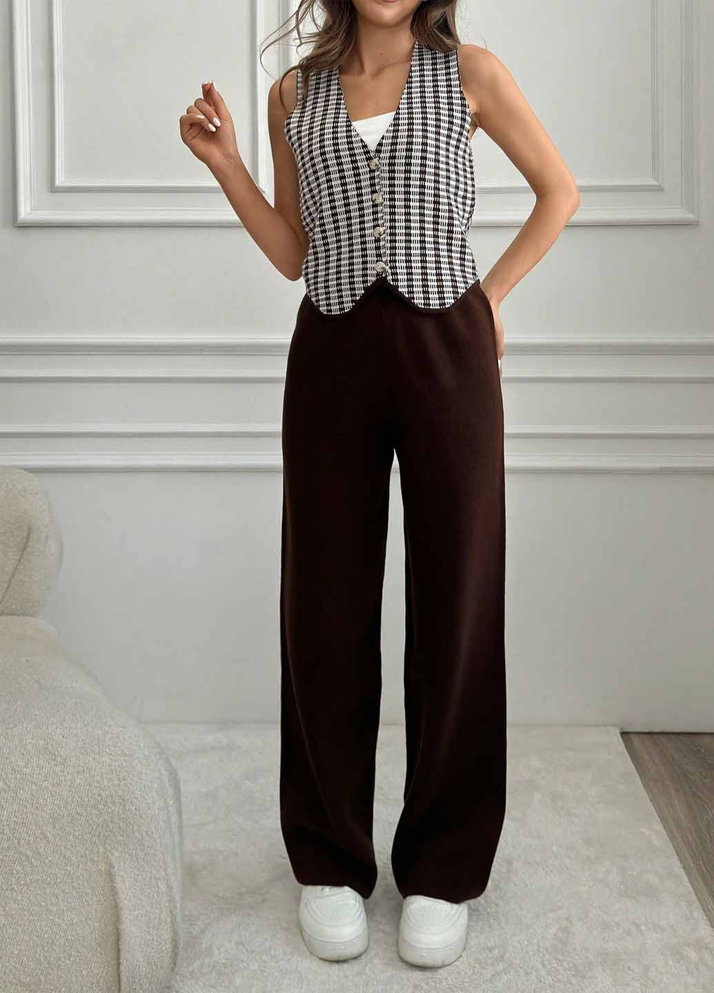 Темно-коричневий демісезонний комплект (жилет, штани) SHEIN