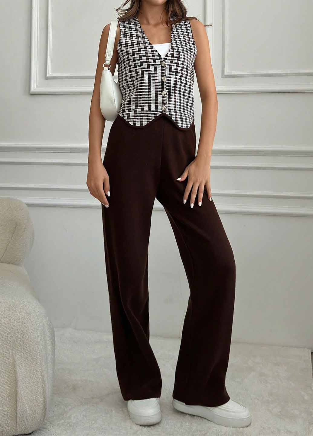 Темно-коричневий демісезонний комплект (жилет, штани) SHEIN