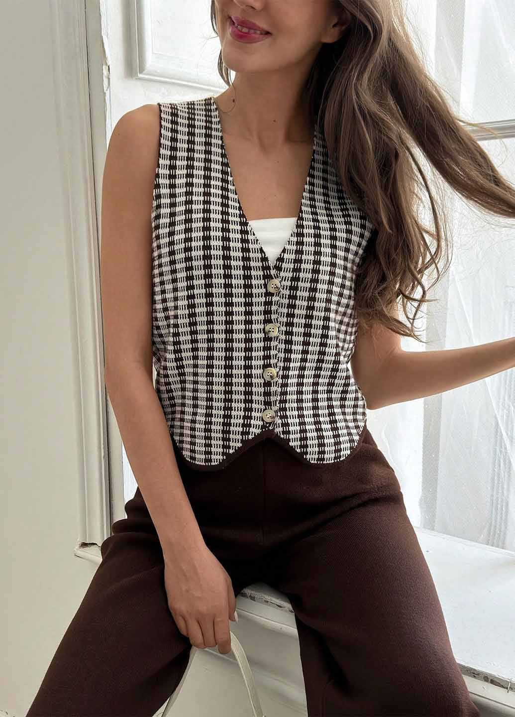 Темно-коричневий демісезонний комплект (жилет, штани) SHEIN