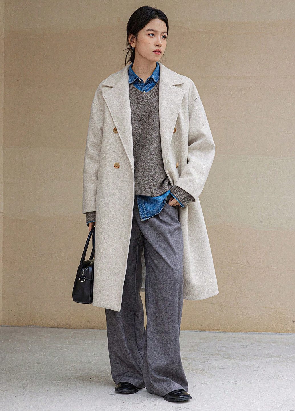 Бежеве демісезонне Пальто двобортне SHEIN