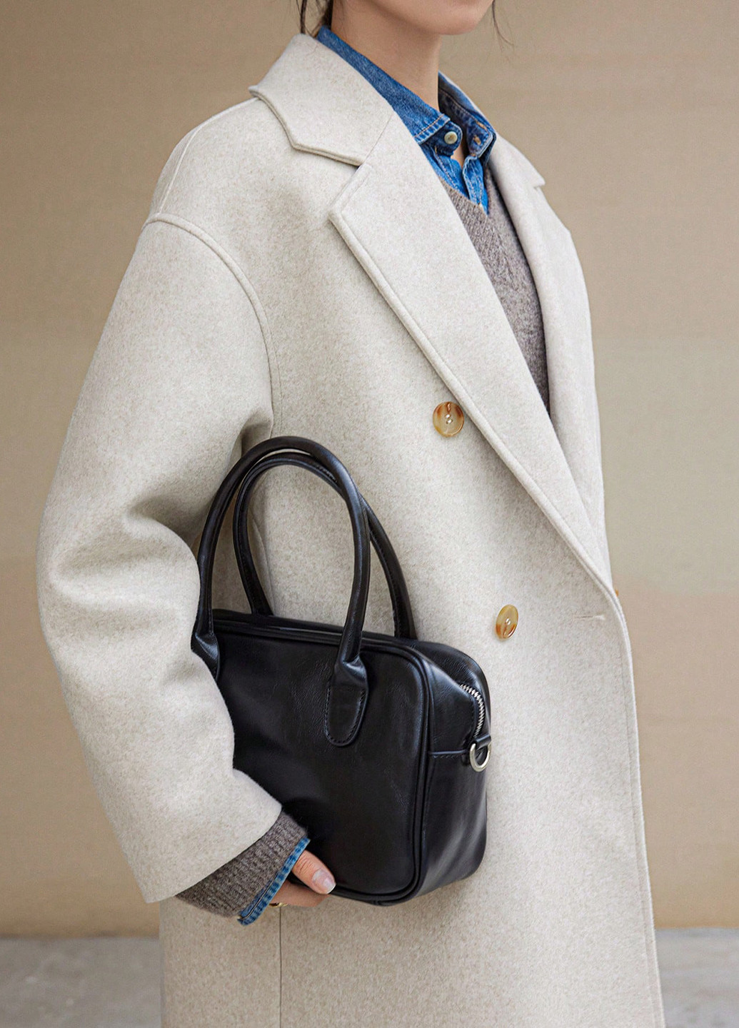 Бежеве демісезонне Пальто двобортне SHEIN