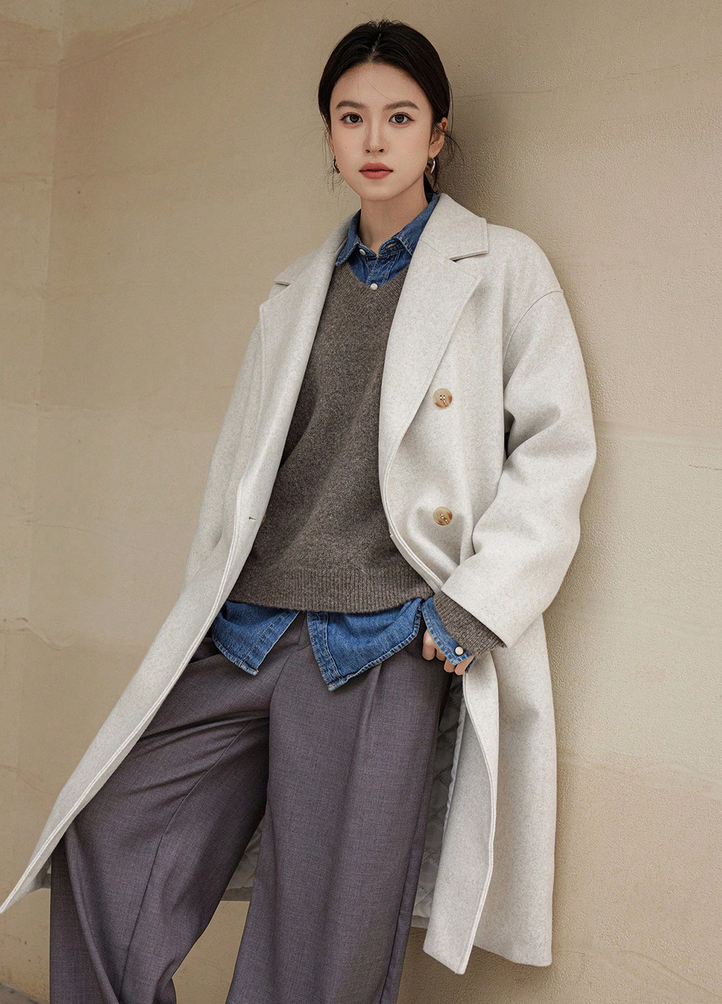 Бежеве демісезонне Пальто двобортне SHEIN